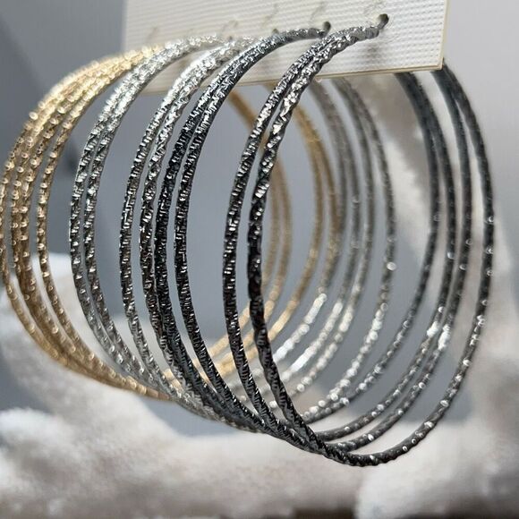 Sophia & Kate 3 set of Oversized Hoop Earrings Gold Silver & Gray - Picture 1 of 6